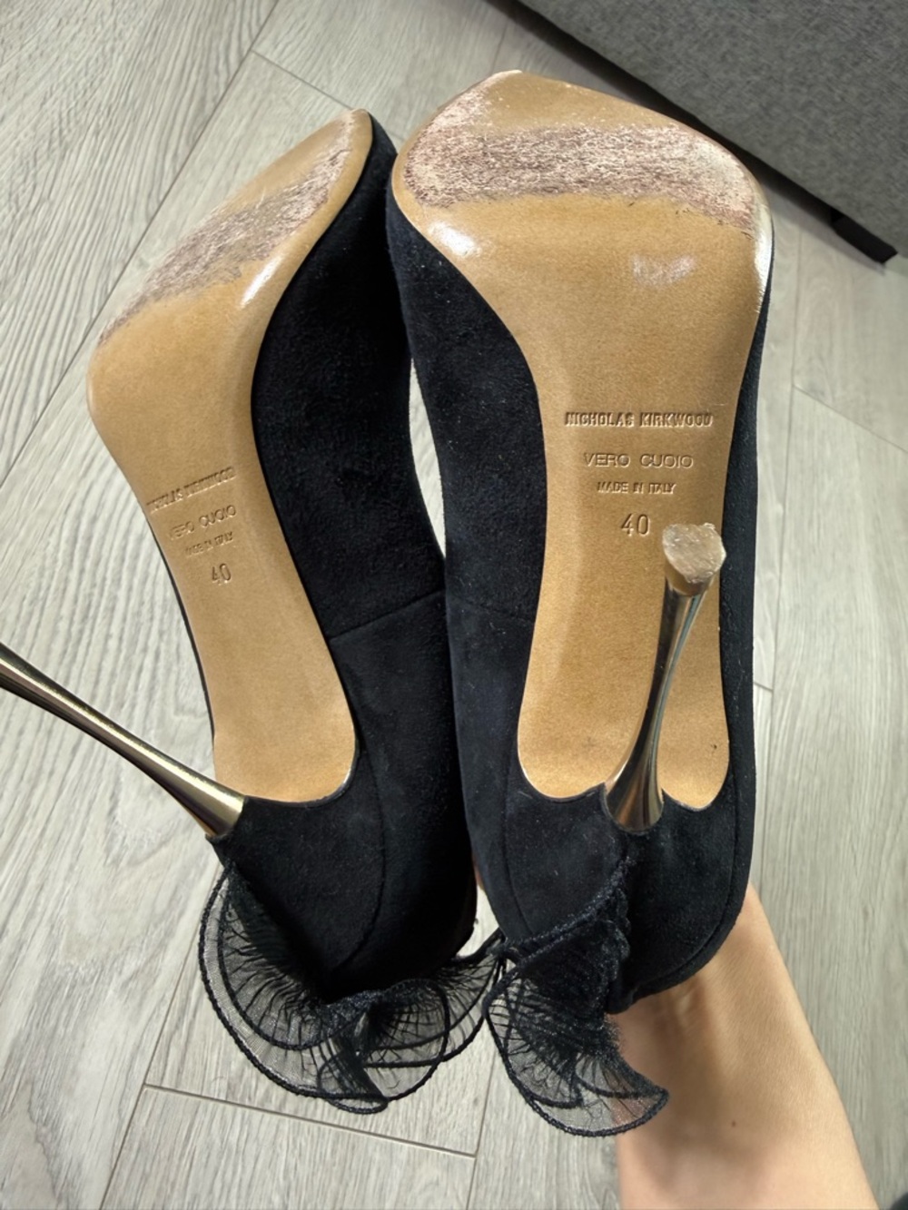 Nicholas Kirkwood Black Suede Pointed Toe Pumps - Picture 6 of 13